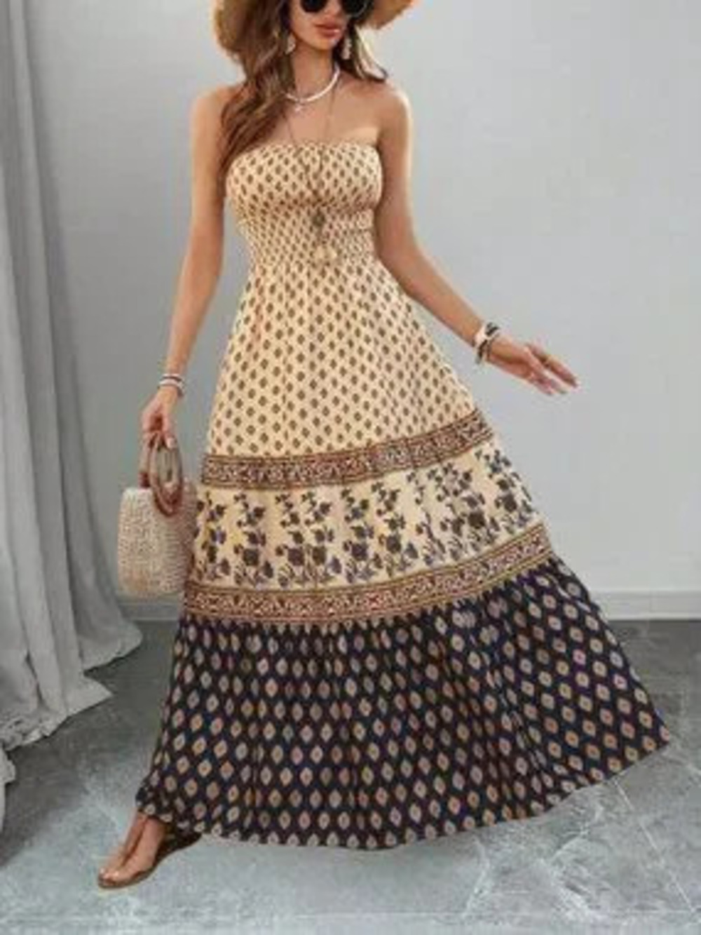 Multicolor Boho Women's Maxi Tube Dress